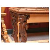 Carved Wood Table with Glass Top