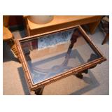Carved Wood Table with Glass Top