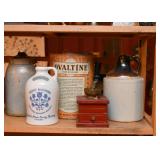 Stoneware Jugs & Crocks, Vintage Ovaltine Tin, Red Coffee Grinder