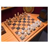 Chess Board with Stone Carved Pieces