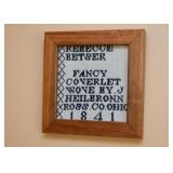 Framed Antique Wove Coverlet Signature & Date