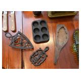 Trivets, Cornbread Pan, Primitive Butter Mold