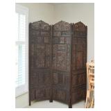 Wood Carved 3-Panel Folding Room Screen