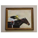 Framed Horse Racing Painting, Signed and Dated