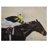 Framed Horse Racing Painting, Signed and Dated