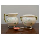 Belleek Shamrock Creamer & Open Sugar