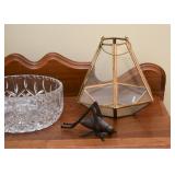Cast Iron Grass Hopper, Brass & Glass Terrarium