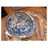 Blue & White Bowl (Blue Willow), Silver Plate Serving Platter