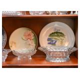 Vintage Glassware Serving Pieces, Hand Painted China Plates
