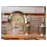 Glassware, Silver Plate, Pewter Creamer & Sugar