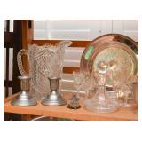 Glassware, Silver Plate, Pewter Candlesticks