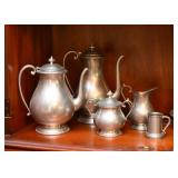 Pewter Teapot, Coffee Pot, Creamer & Sugar