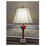 Vintage Table Lamp with Red Etched Glass