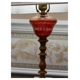 Vintage Table Lamp with Red Etched Glass