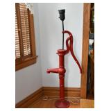 Antique Red Water Pump Turned Floor Lamp