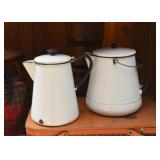 White Enamelware Kettles / Coffee Pots