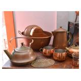 Copper Kettles, Teapots, Mixing Bowl, Creamer & Sugar, Pots, Etc.