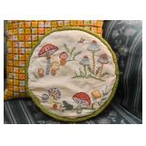 Vintage Needlepoint Pillow with Mushrooms