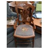 Antique Wooden Chair with Needlepoint Seat