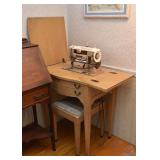 Vintage Singer Sewing Machine with Work Table / Storage Cabinet