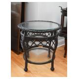 Wicker Style Side Table with Glass Top