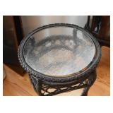 Wicker Style Side Table with Glass Top