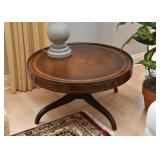 Vintage Round Leather Top Coffee / Cocktail Table