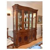 Lovely Lighted China Cabinet with Glass Shelves & Mirrored Backing