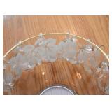 Etched Glass Punch Bowl & Cups (Leaves Design)