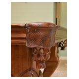 Stunning Pool Table by American Heritage (Carved Details, Burl Wood, Leather Pockets)