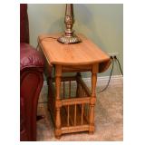 Drop Leaf Oak End Table with Magazine Holder
