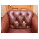 Tufted Leather Armchair & Ottoman with Wood Details