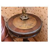 Ornate Round Accent Table with Drawer & Inlaid Top