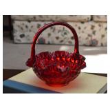 Vintage Red Glass Basket Bowl