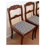 - Set of 6 - Vintage Wood Dining Chairs with Upholstered Seats and Flower Motif