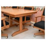 Oak Kitchen Table and Swivel 4 Chairs on Casters (Black Upholstery)