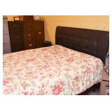 Queen Size Black Upholstered Headboard, Bed Frame, Mattress & Box Spring