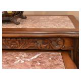 Vintage Carved Wood Nesting Tables with Stone Top