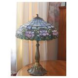Stained Glass Table Lamp - Pink Lilies (needs new finial)