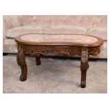 Vintage Carved Wood Cocktail / Coffee Table with Stone Top