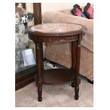 Vintage Carved Wood Side Table with Stone Top