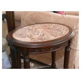 Vintage Carved Wood Side Table with Stone Top