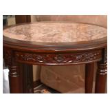 Vintage Carved Wood Side Table with Stone Top