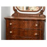 Tiger Oak Highboy / Chest of Drawers with Vanity Mirror & Glass Knobs
