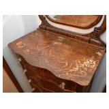 Tiger Oak Highboy / Chest of Drawers with Vanity Mirror & Glass Knobs