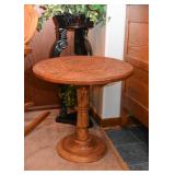 Round Carved Wood Side Table