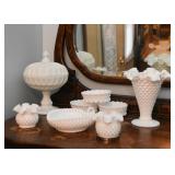 White Milk Glass, Hobnail Glass Pieces (Candy dish and flared vase are SOLD)