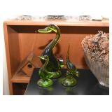 Green Glass Duck & Bird Figurines