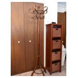 Wood Coat Rack, Storage Unit with Baskets