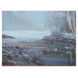 Framed Artwork / Painting, Signed (Mountain Forest at Night)